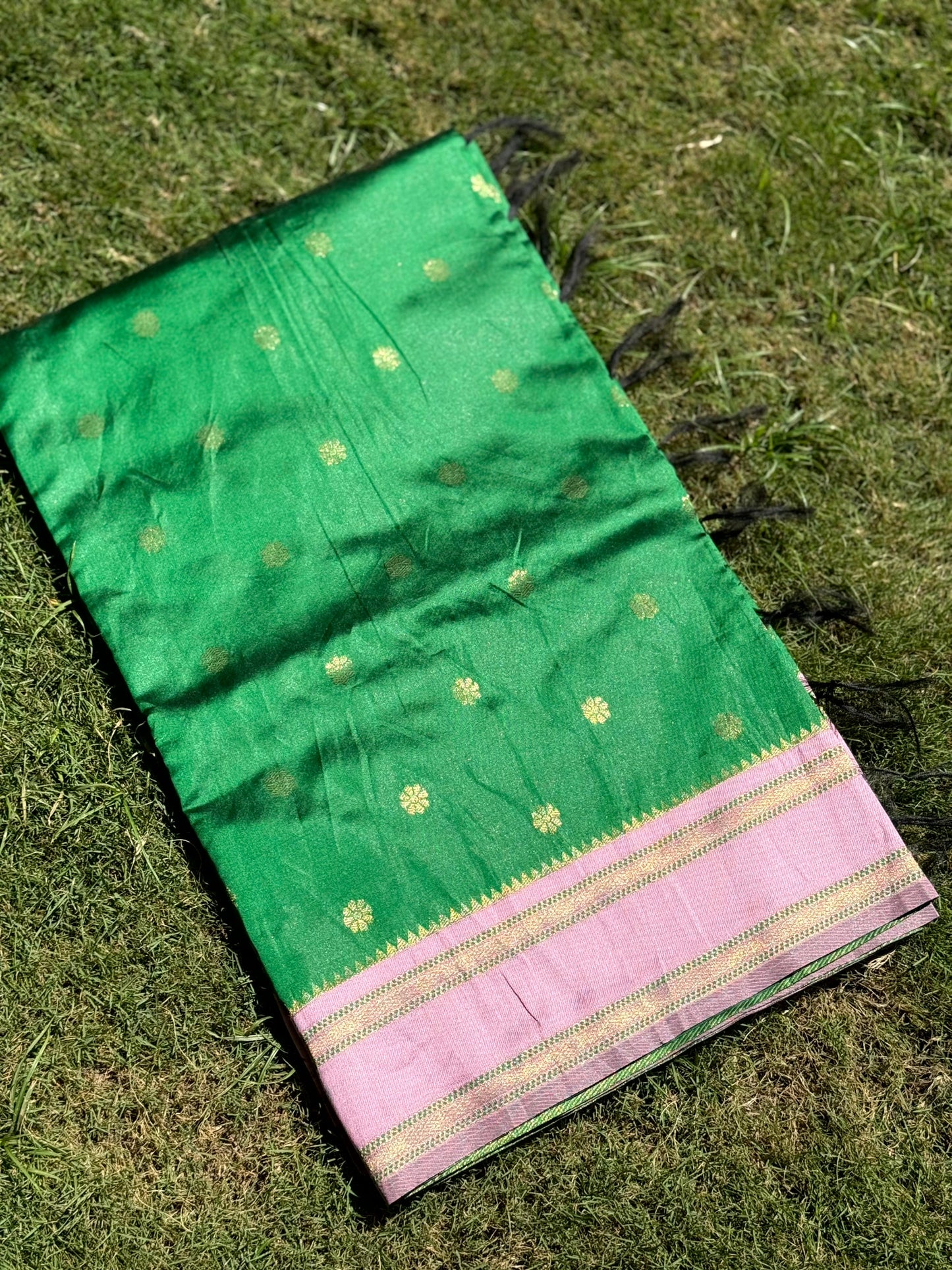 Green Silk Blend Floral Saree by My Store
