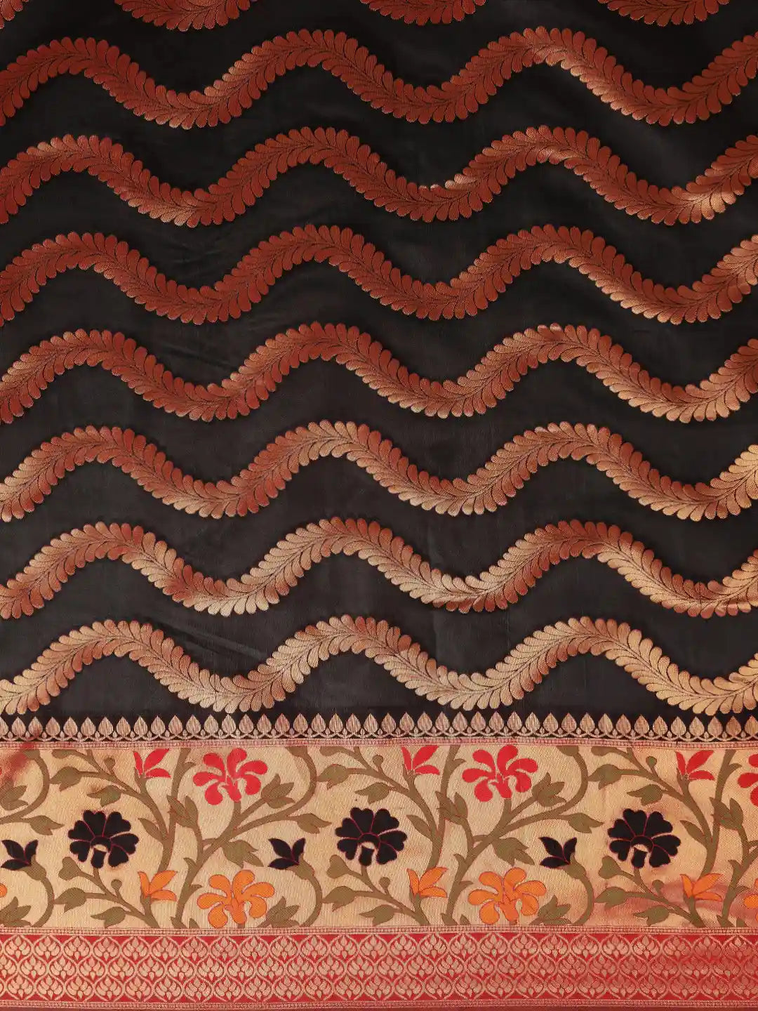 Banarasi Geometric Printed Black Colour Zari Silk Saree