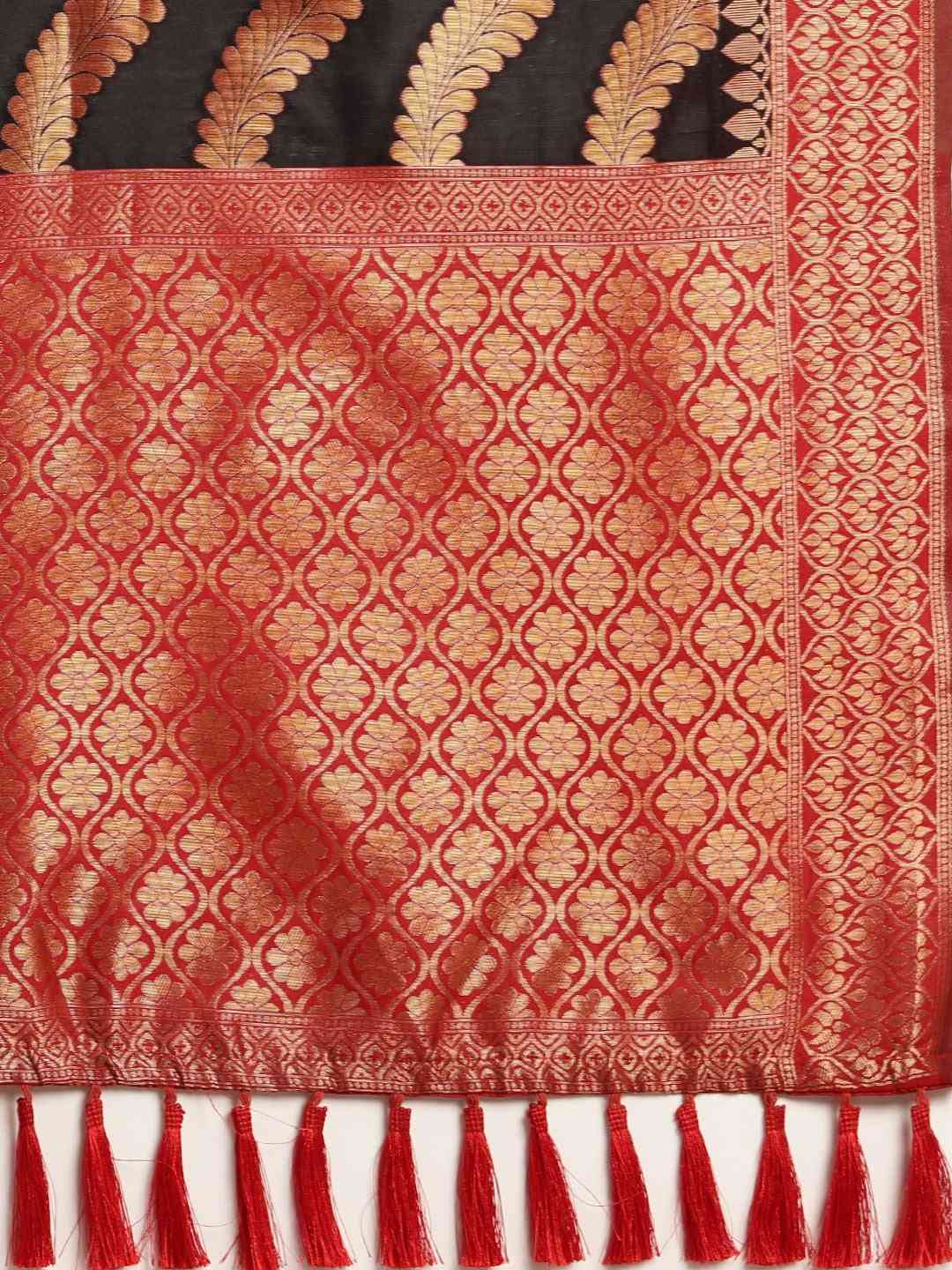 Banarasi Geometric Printed Black Colour Zari Silk Saree