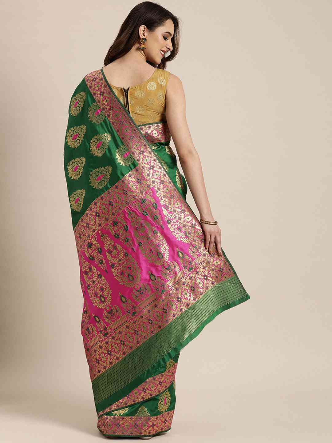 Stylish Green Colour Silk Woven Design Banarasi Saree by My Store