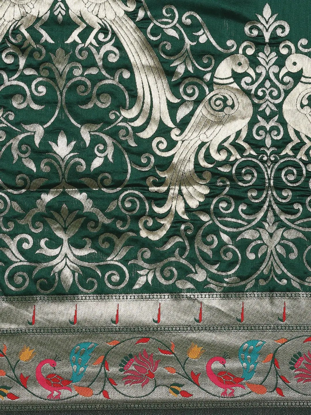 Yevla Paithani Minakari Work Silk Saree in Green Colour