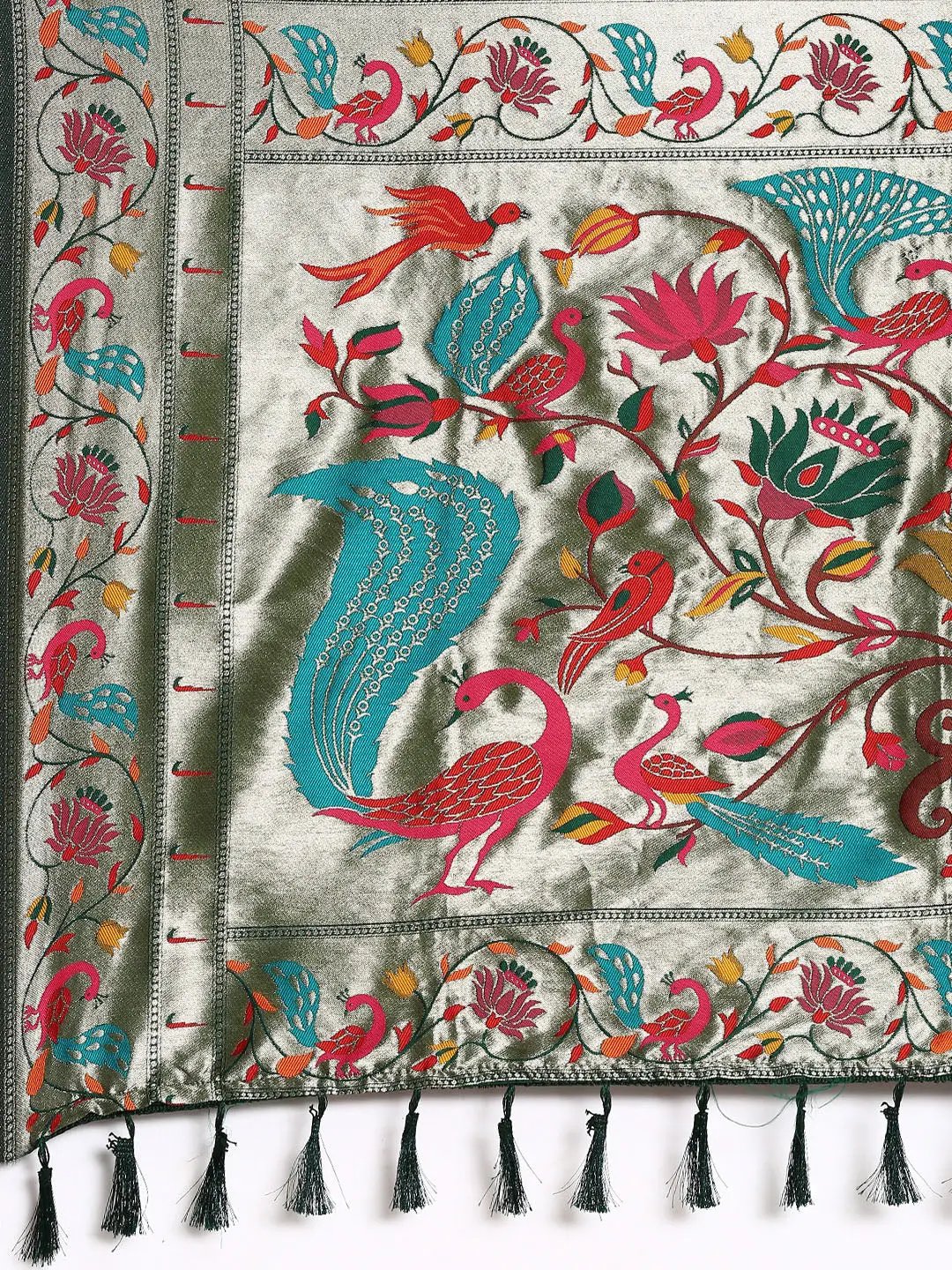Yevla Paithani Minakari Work Silk Saree in Green Colour