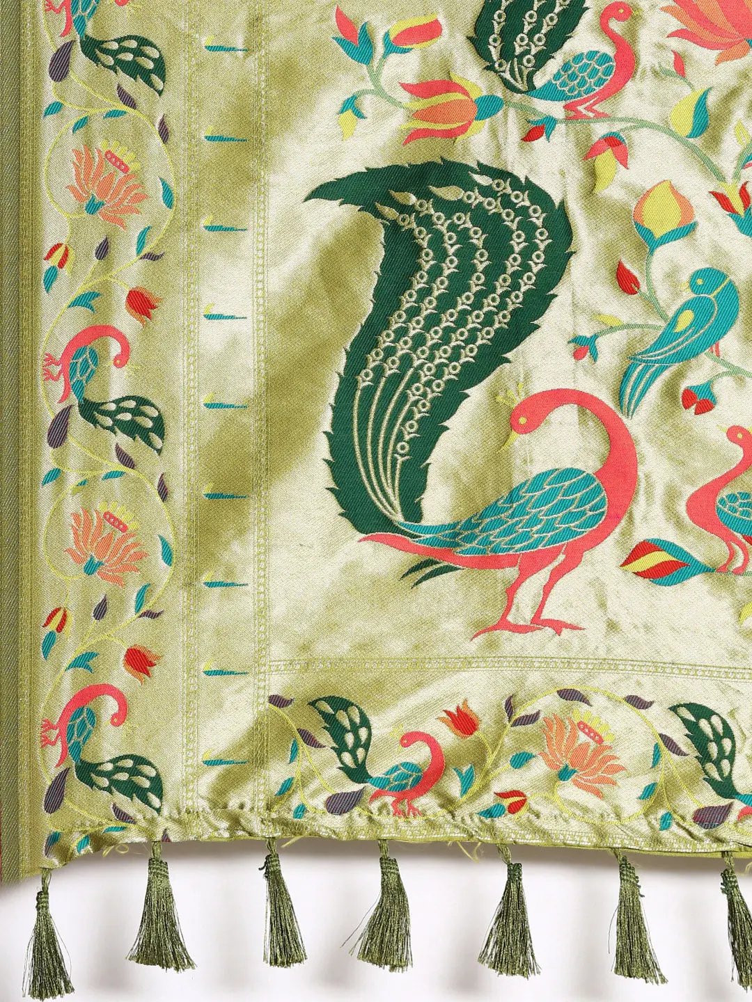 Pista Colour Yevla Paithani Minakari Work Silk Saree by My Store