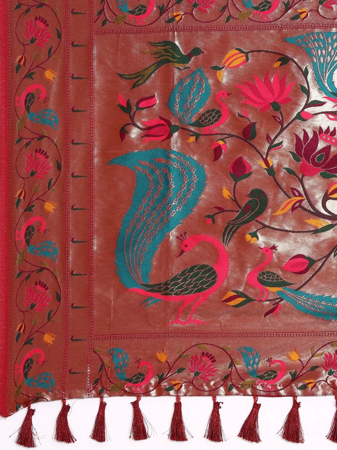 Exquisite Yevla Paithani Maroon Colour Minakari Work Silk Saree by My Store