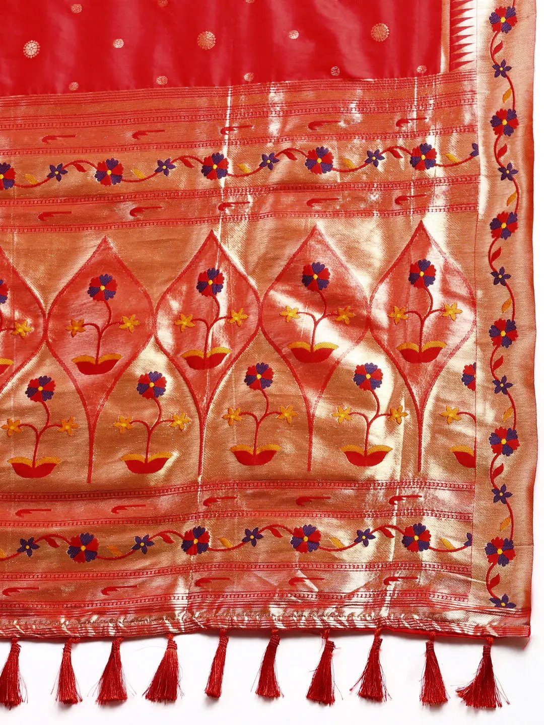 Exquisite Yevla Paithani Minakari Work Silk Saree in Red Colour by My Store