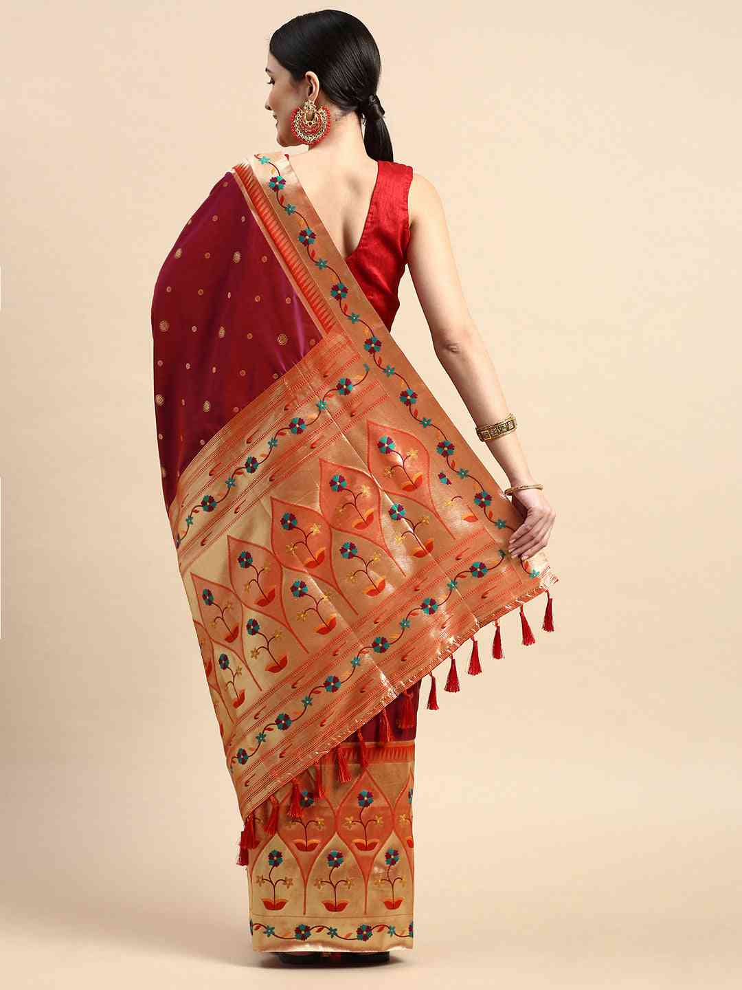 Exquisite Yevla Paithani Minakari Work Silk Saree in Maroon Colour by My Store