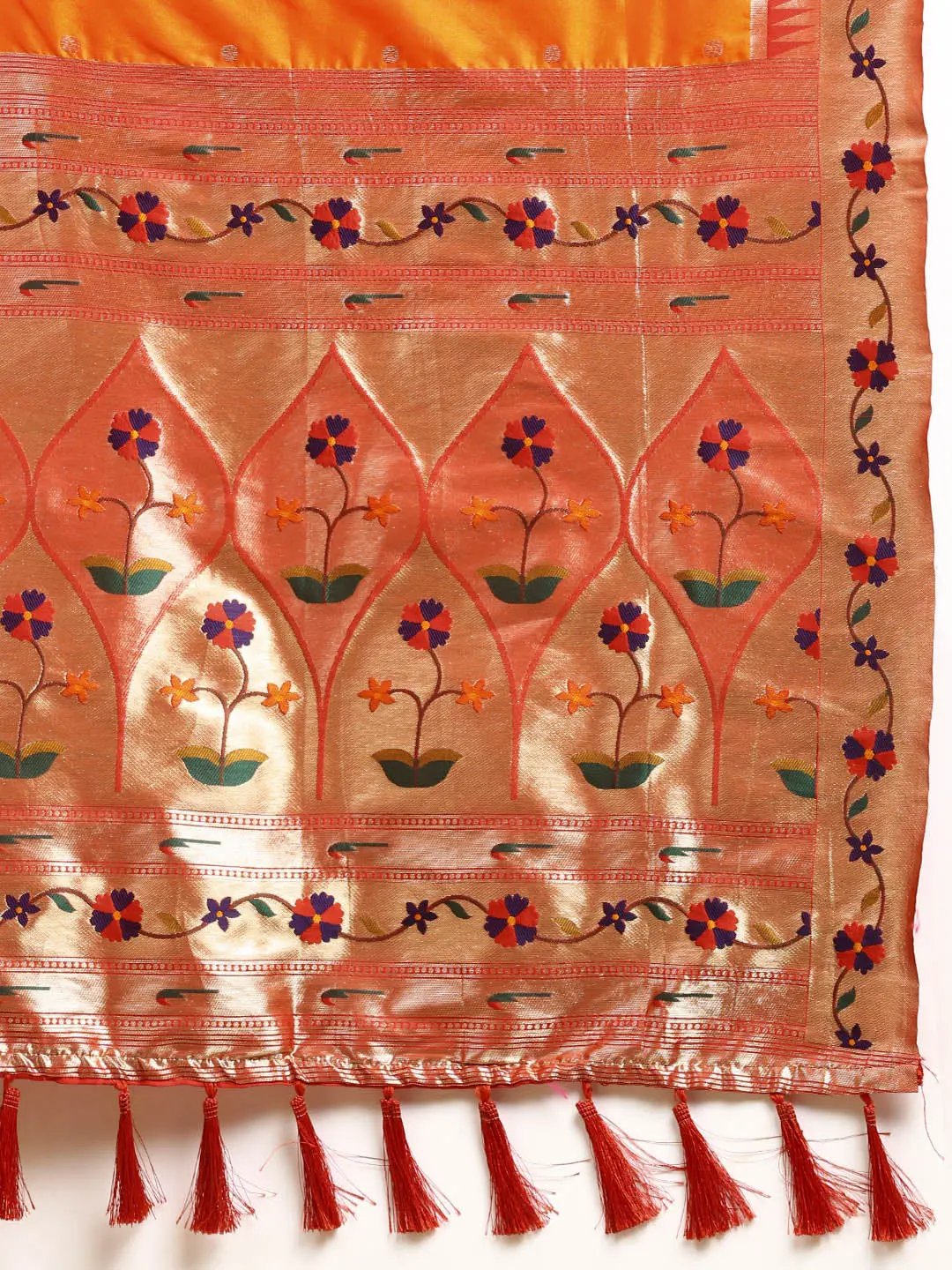 Exquisite Yevla Paithani Minakari Work Silk Saree in Orange Colour by My Store
