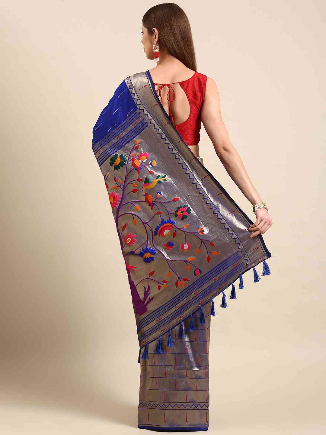 Royal Blue Colour Yevla Paithani Minakari Work Silk Saree by My Store