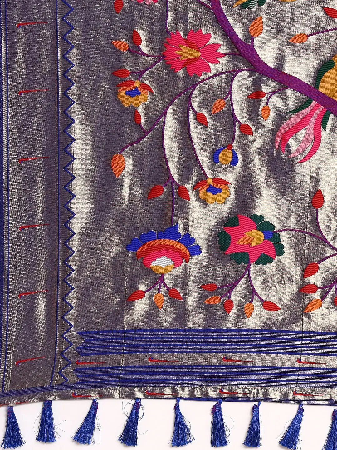 Royal Blue Colour Yevla Paithani Minakari Work Silk Saree by My Store