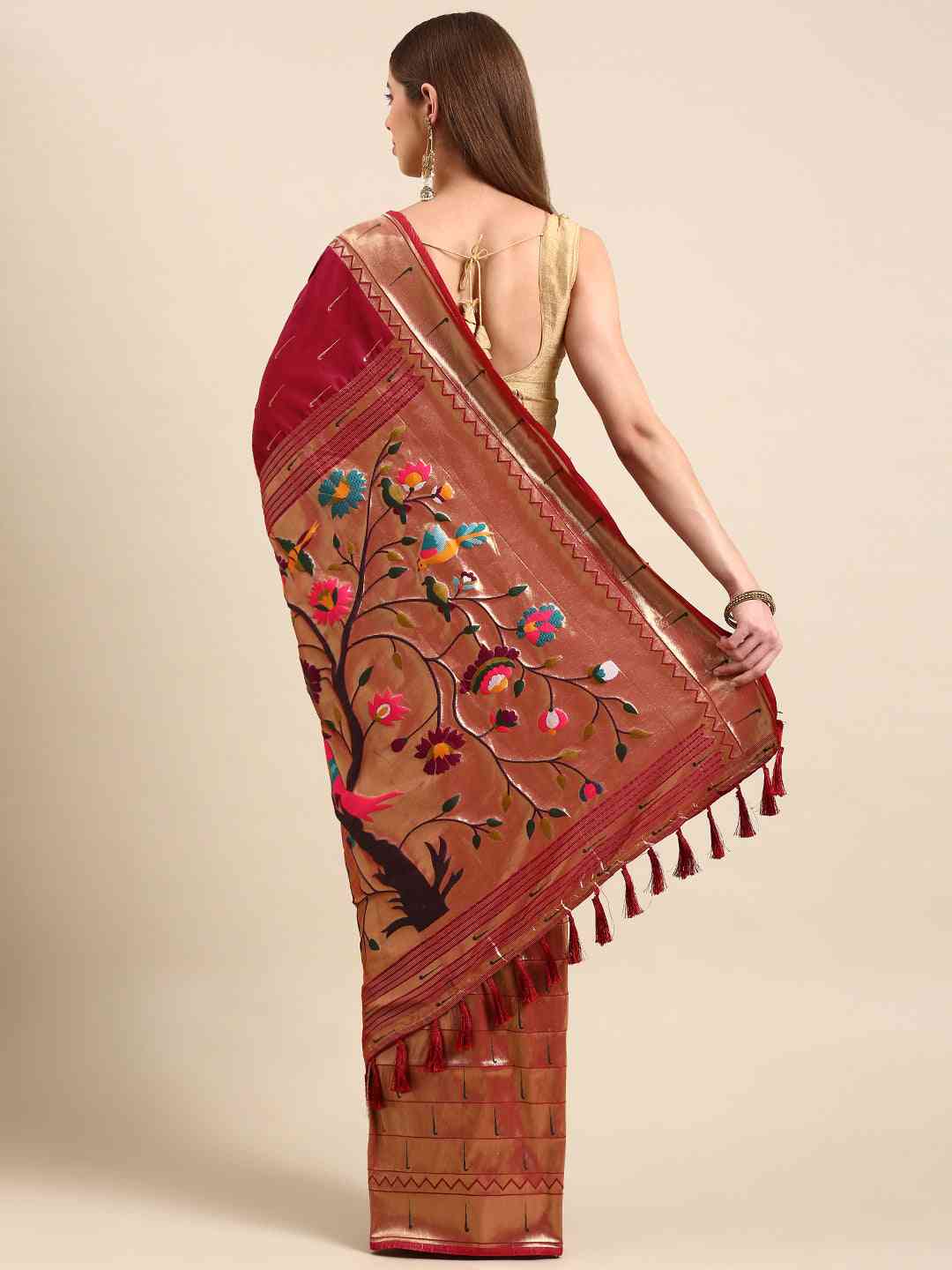 Exquisite Yevla Paithani Minakari Work Silk Saree in Burgundy Colour by My Store