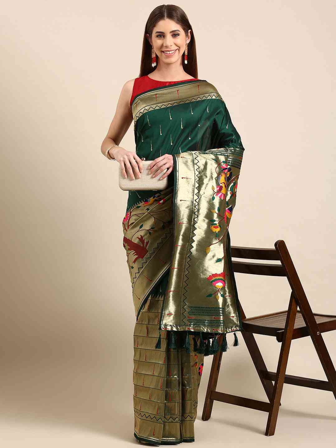 Beautiful Yevla Paithani Minakari Work Silk Saree in Green Colour