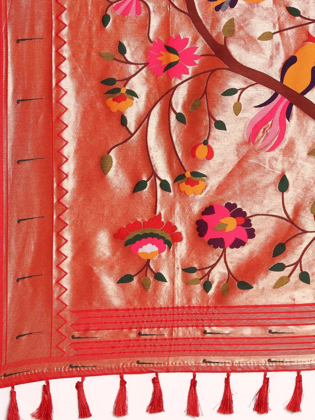Yevla Paithani Meenakari Work Silk Saree in Red Colour