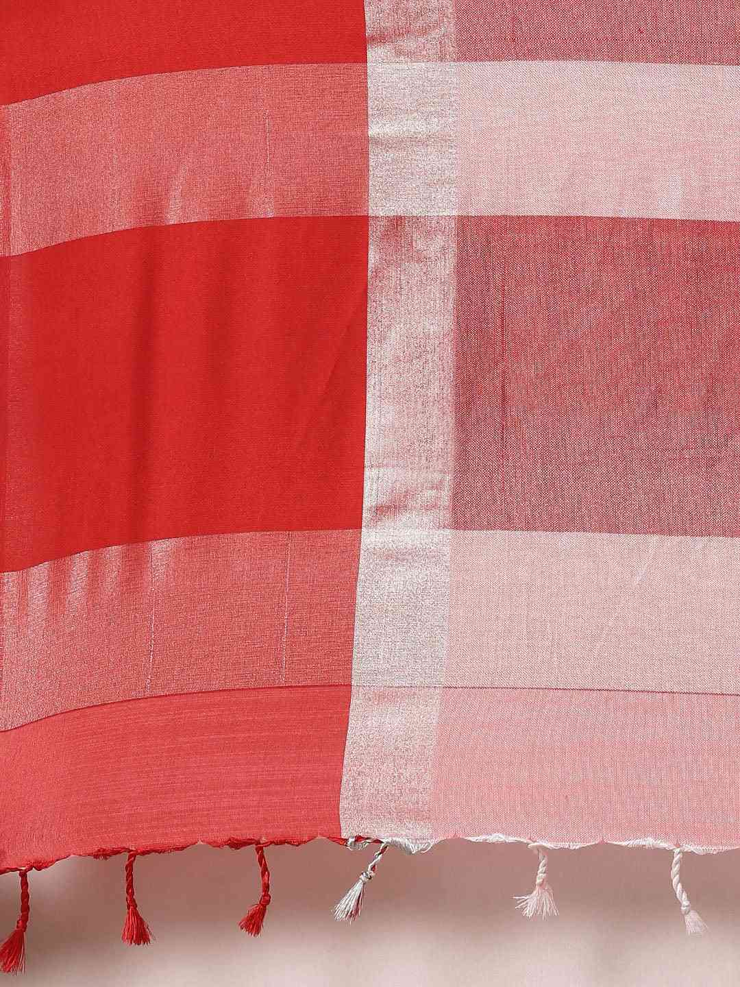 Elegant Red Colour Solid Linen Blend Saree by My Store
