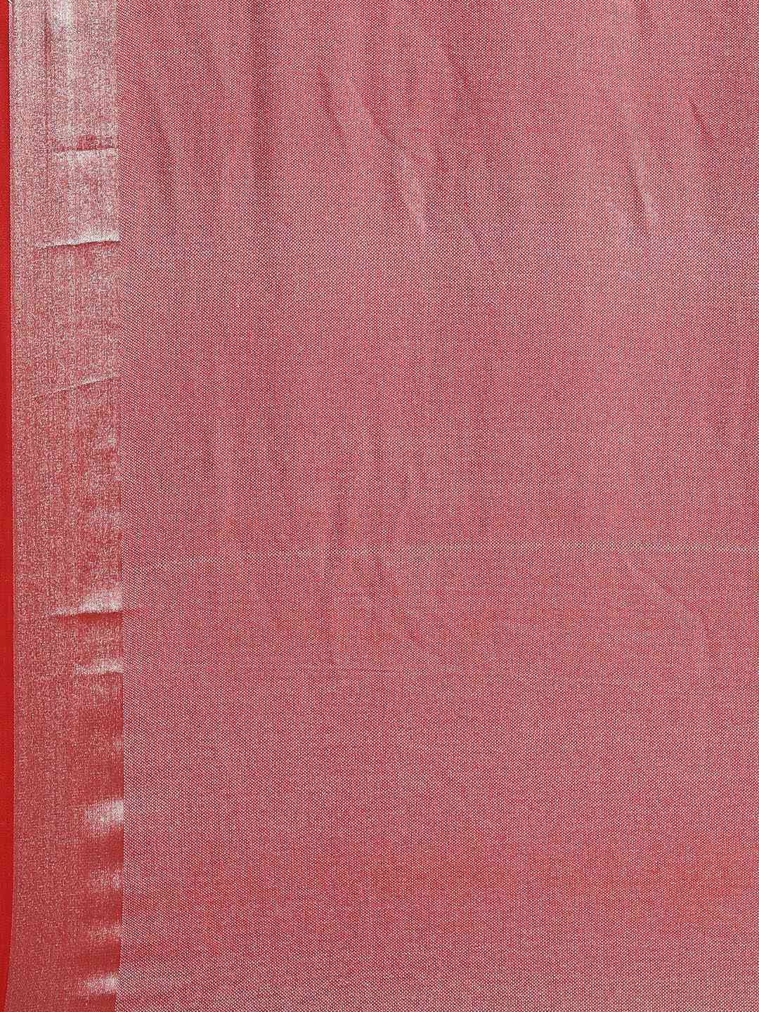Elegant Red Colour Solid Linen Blend Saree by My Store