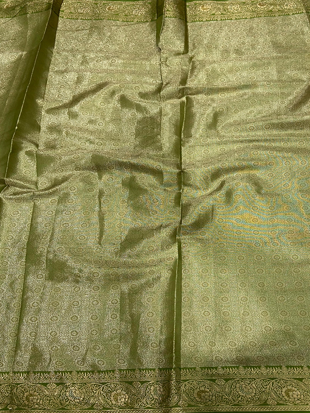 Graceful Olive Kora Tissue Saree by My Store