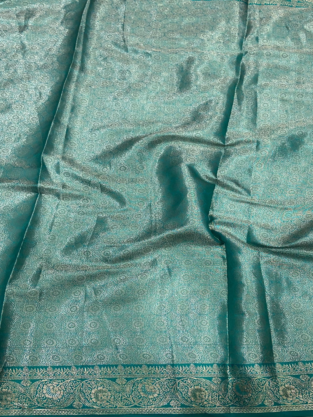 Elegant Teal Kora Tissue Saree by My Store