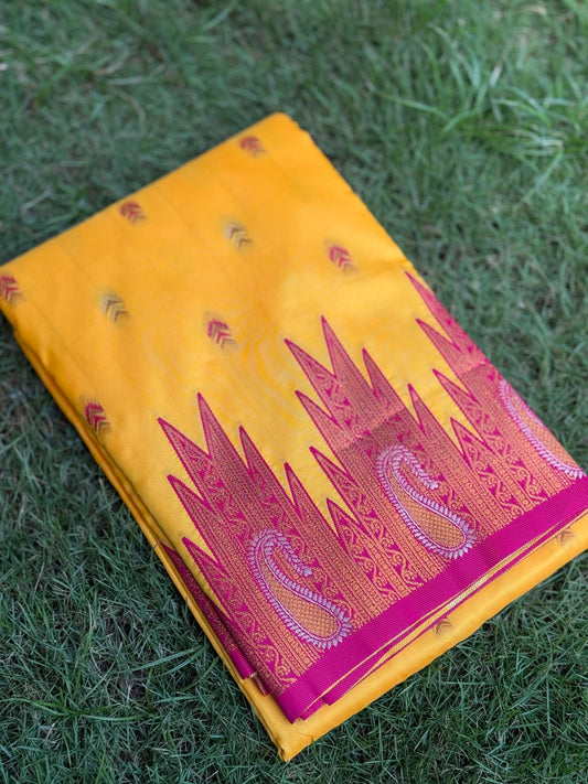 Mustard Yellow Soft Silk Kanjivaram Saree by My Store
