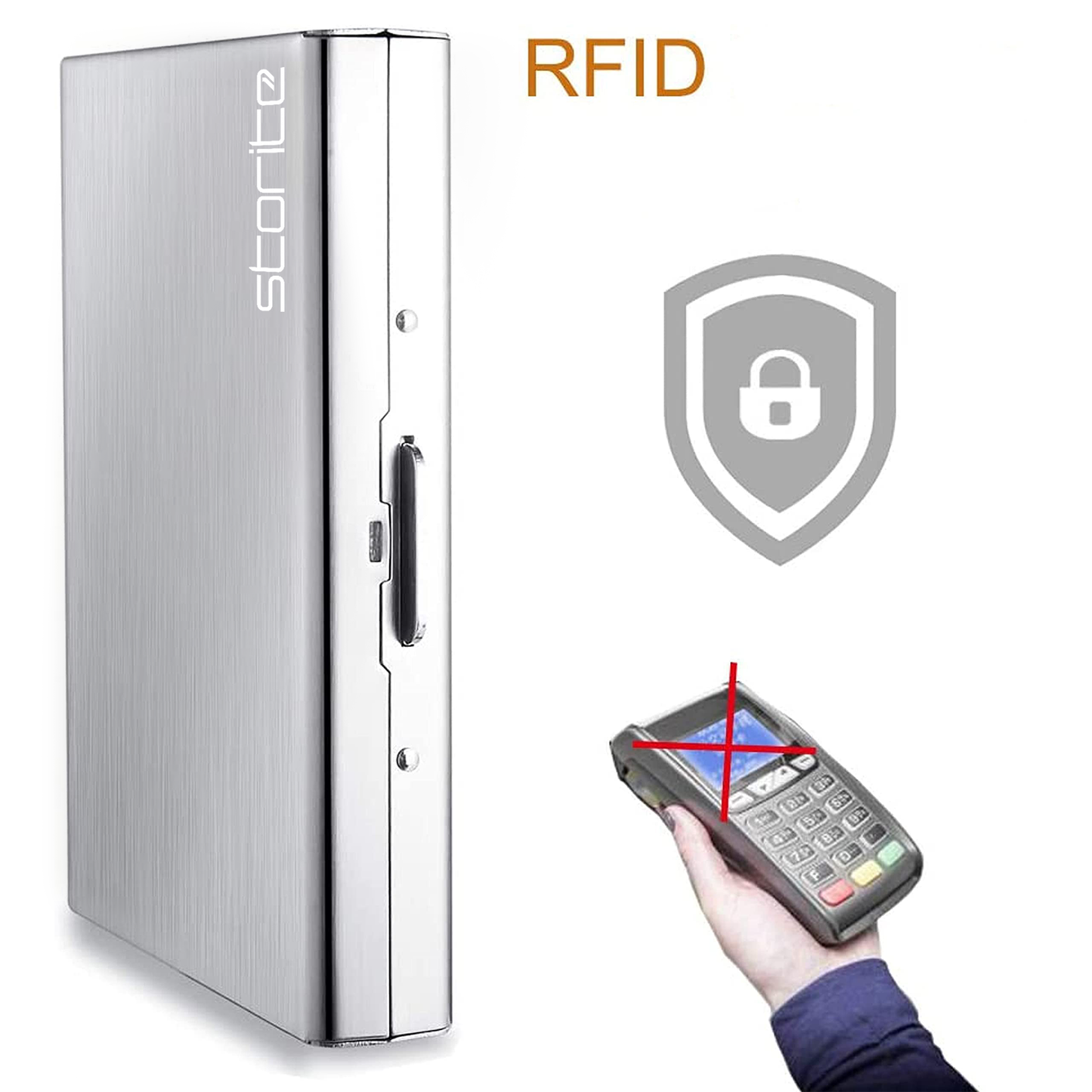 Storite - 10 Slots RFID Protected Metal Card Holder - Silver