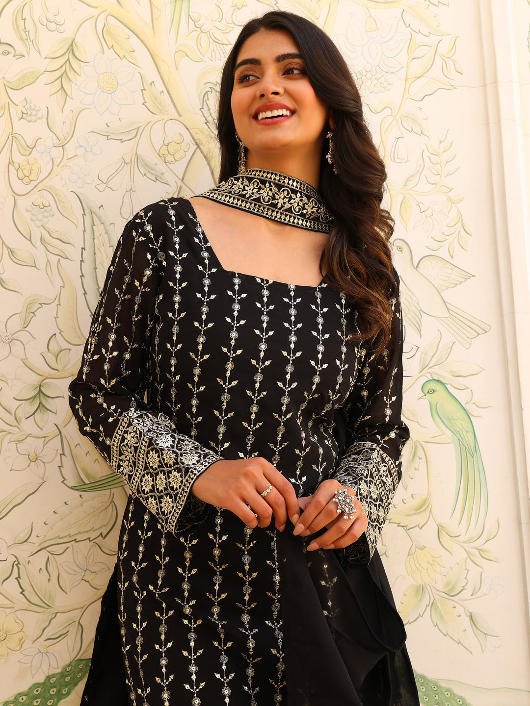 Georgette Party Wear Black Kurta Set
