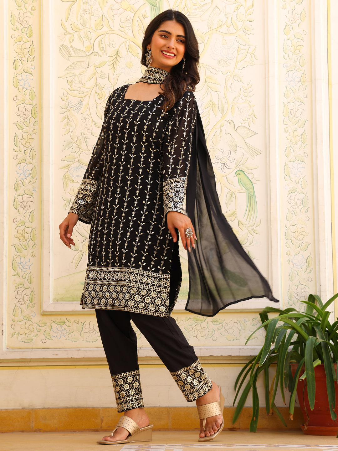 Georgette Party Wear Black Kurta Set