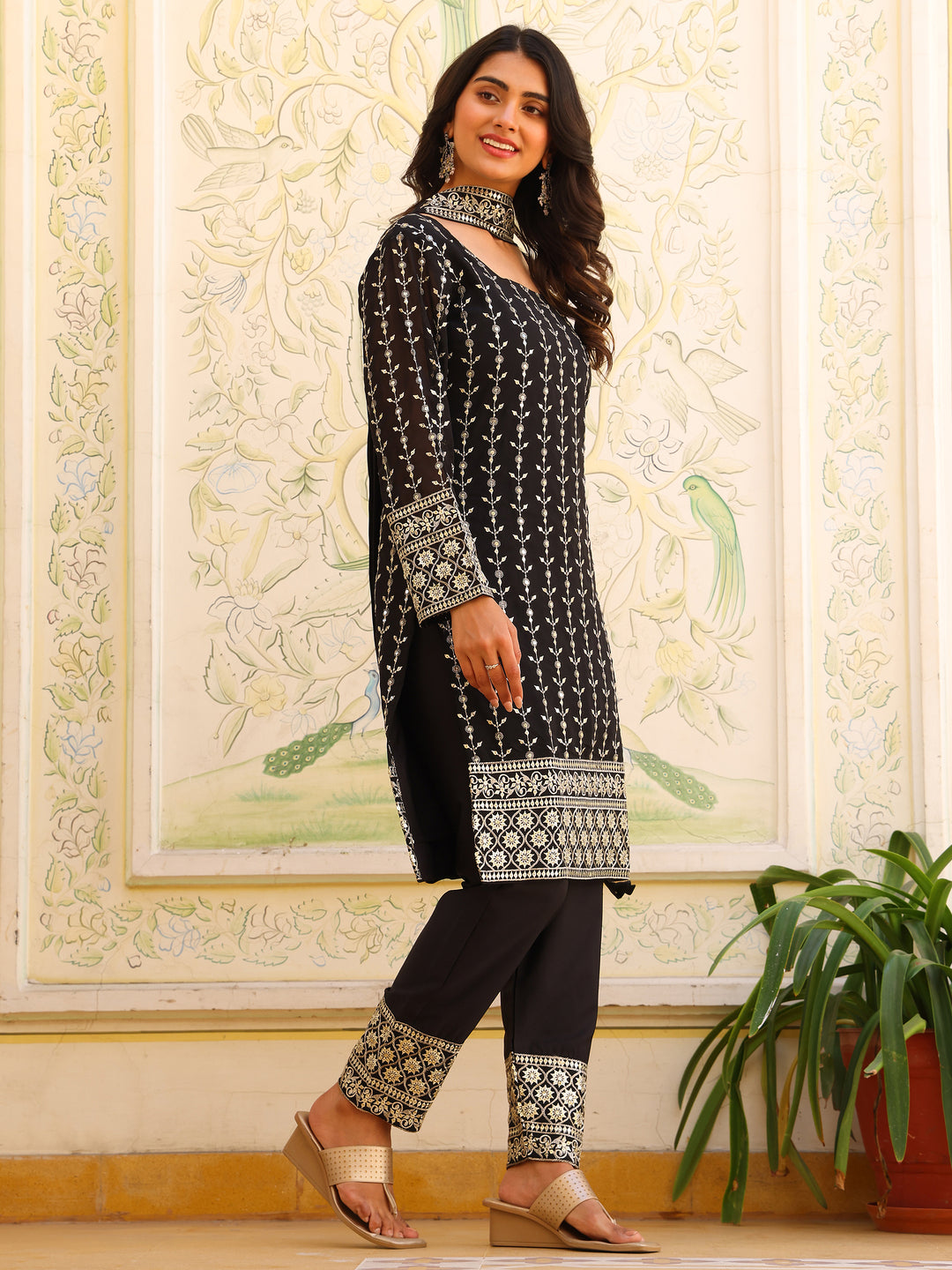 Georgette Party Wear Black Kurta Set