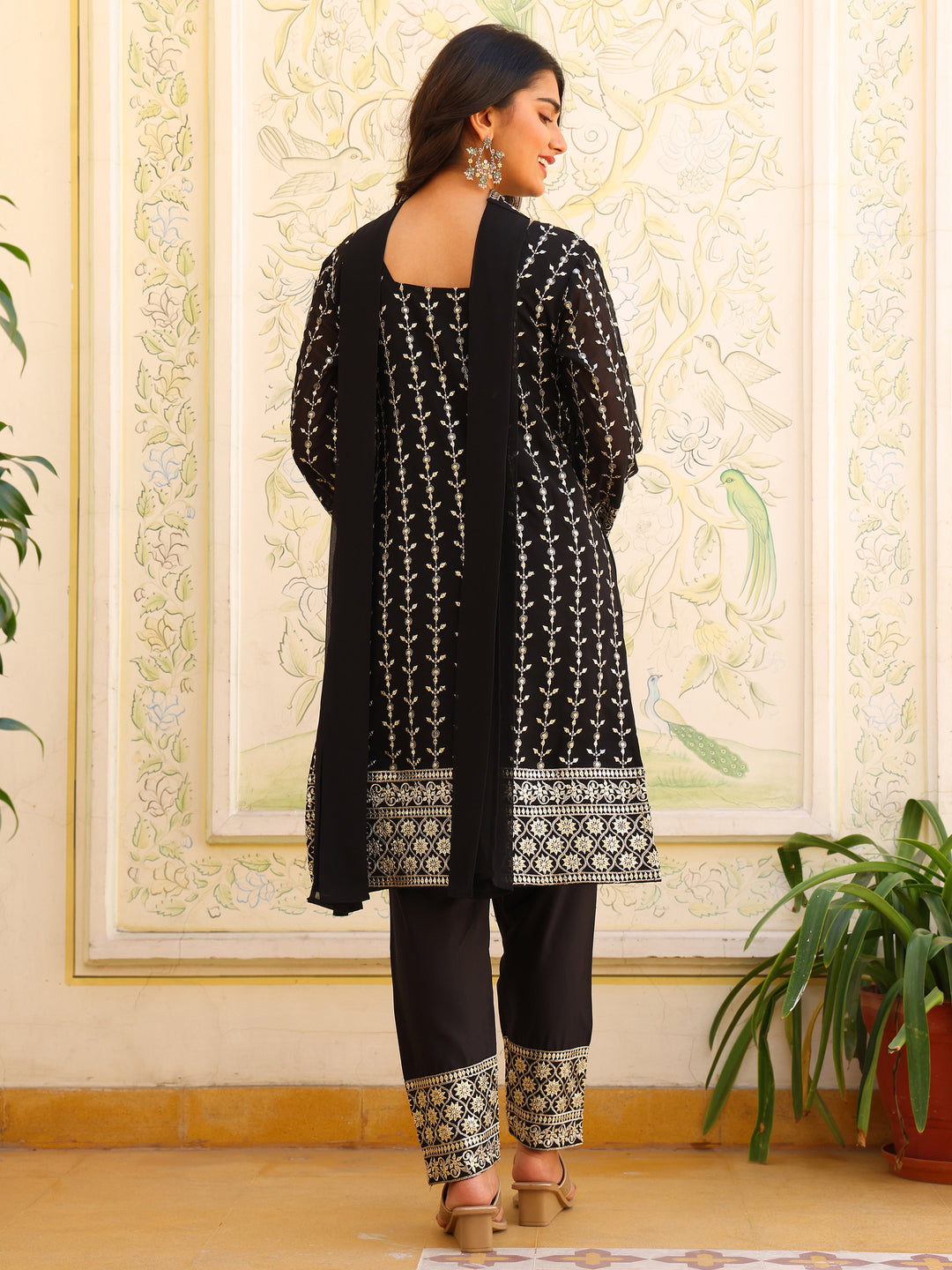 Georgette Party Wear Black Kurta Set