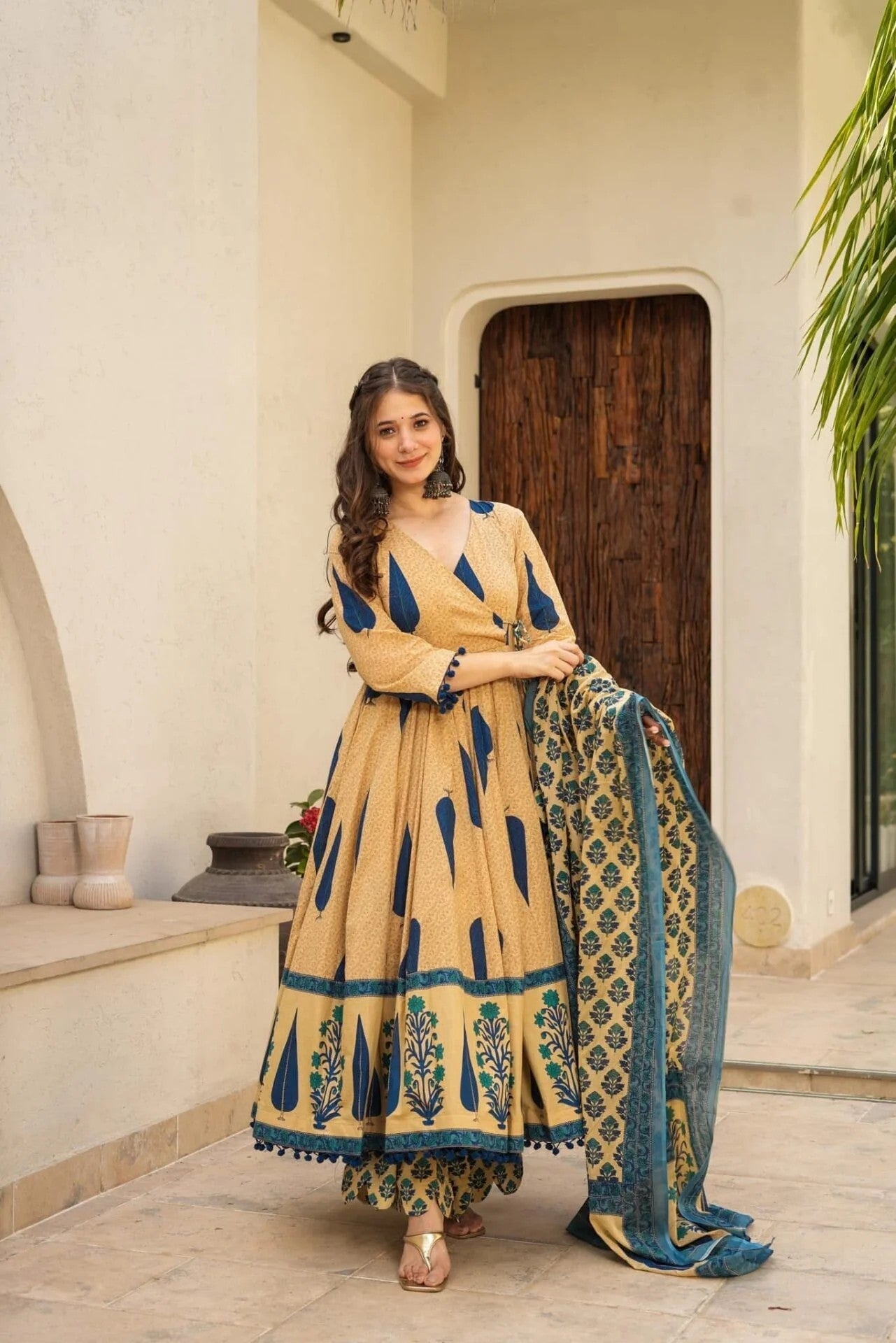 Festive Flare Blue Kurta Set For Women