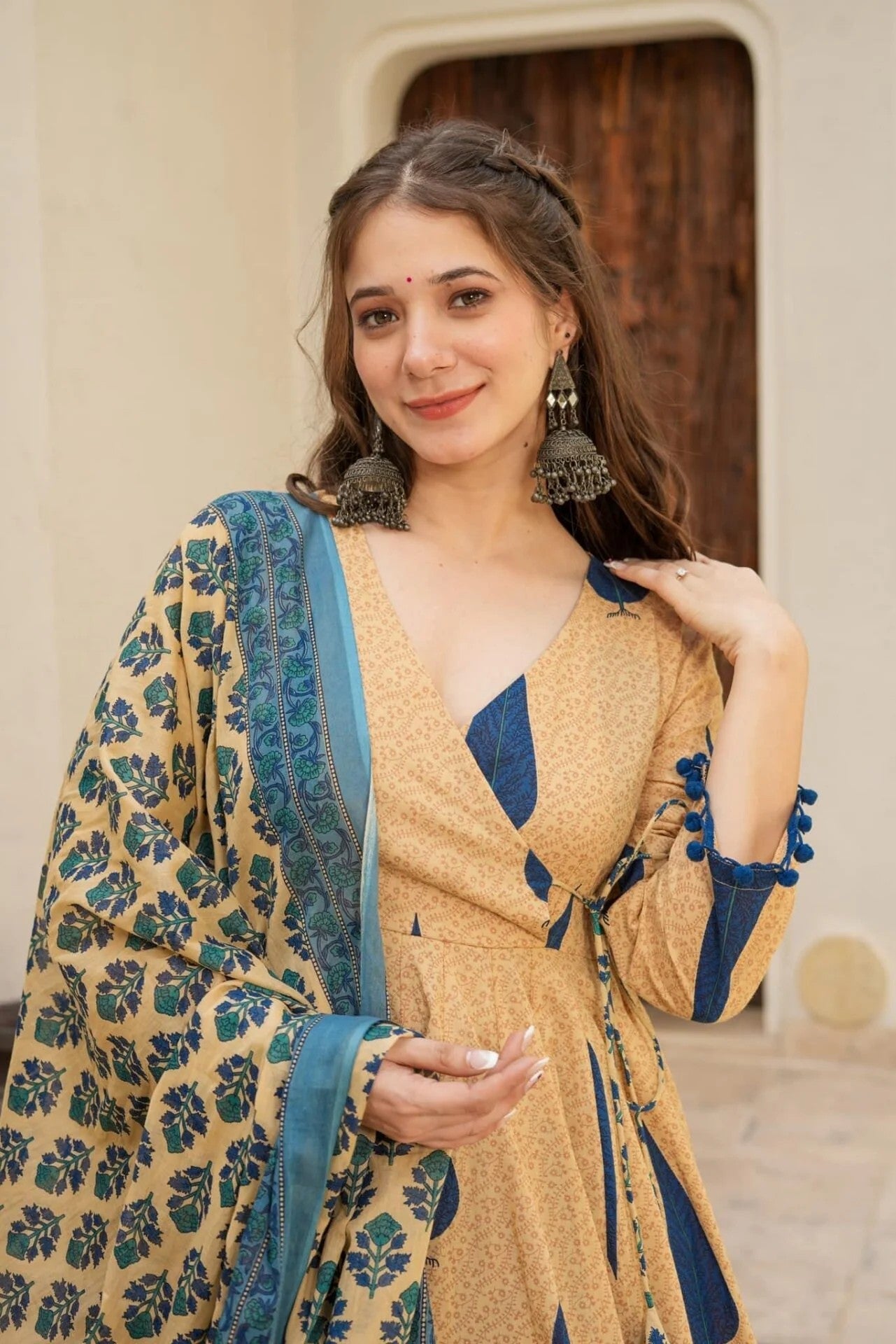 Festive Flare Blue Kurta Set For Women