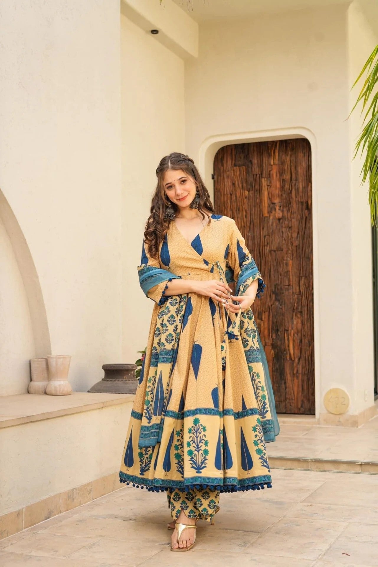 Festive Flare Blue Kurta Set For Women