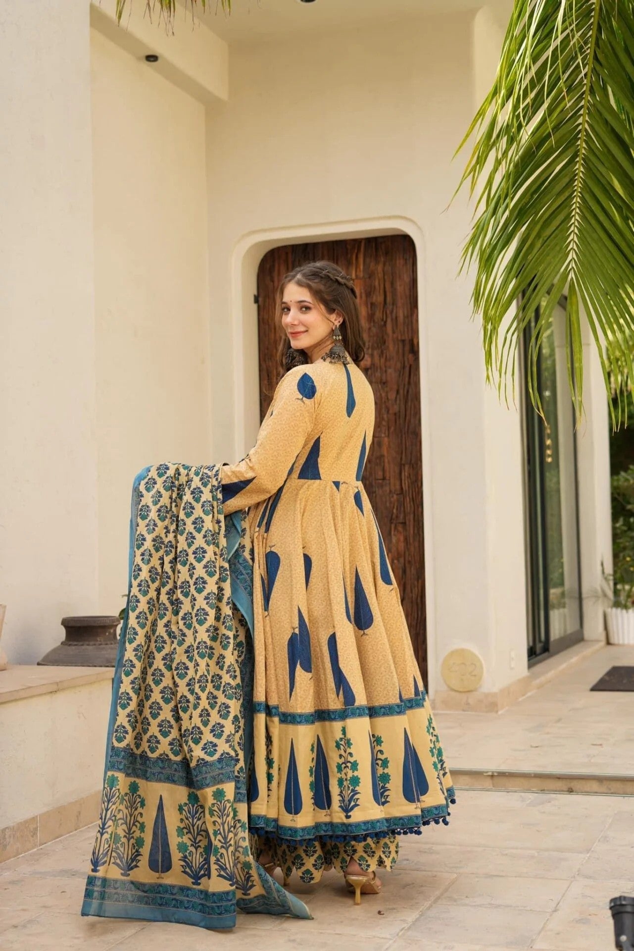 Festive Flare Blue Kurta Set For Women