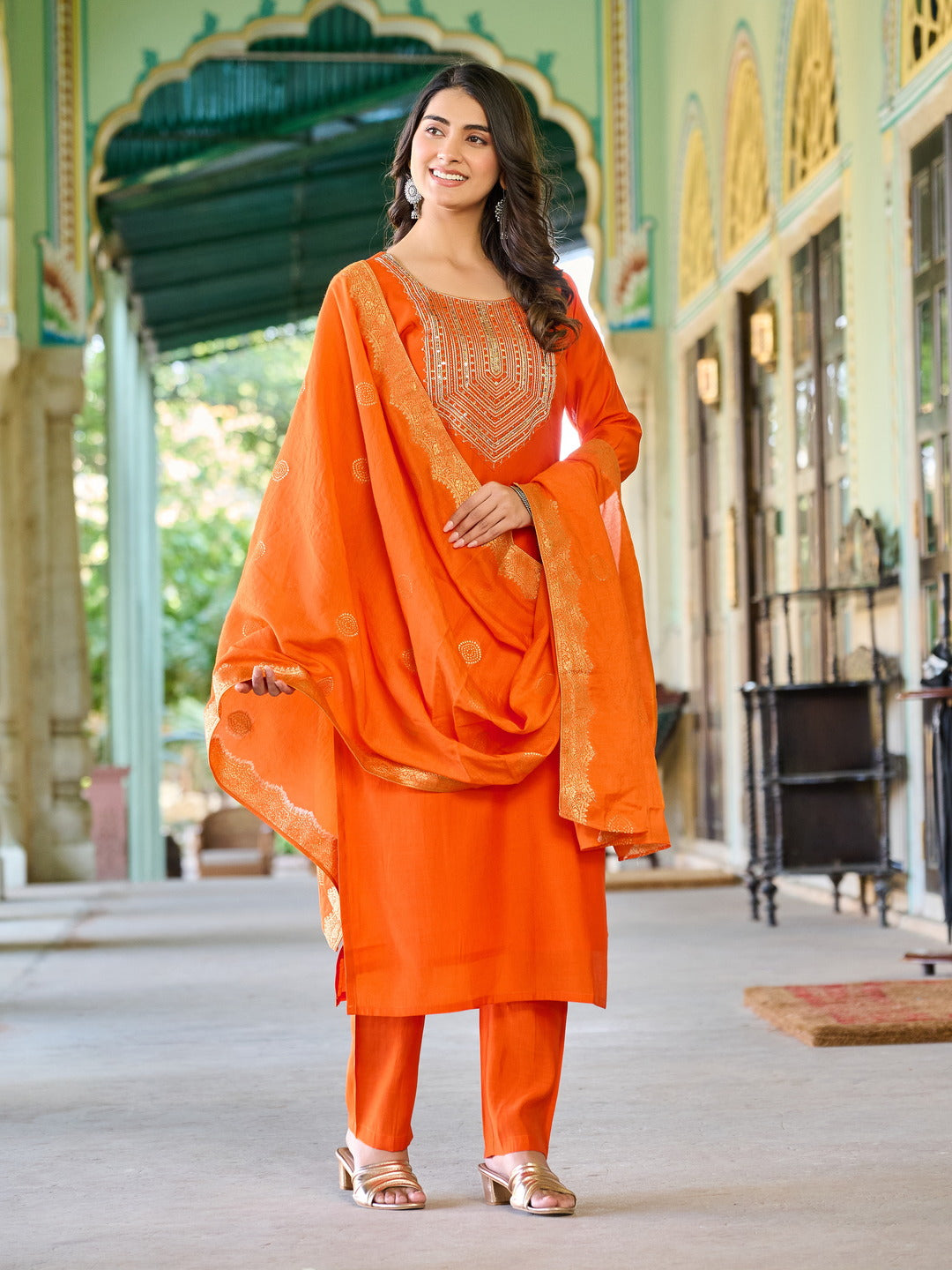 Designer Orange Kurta Set For Laddies