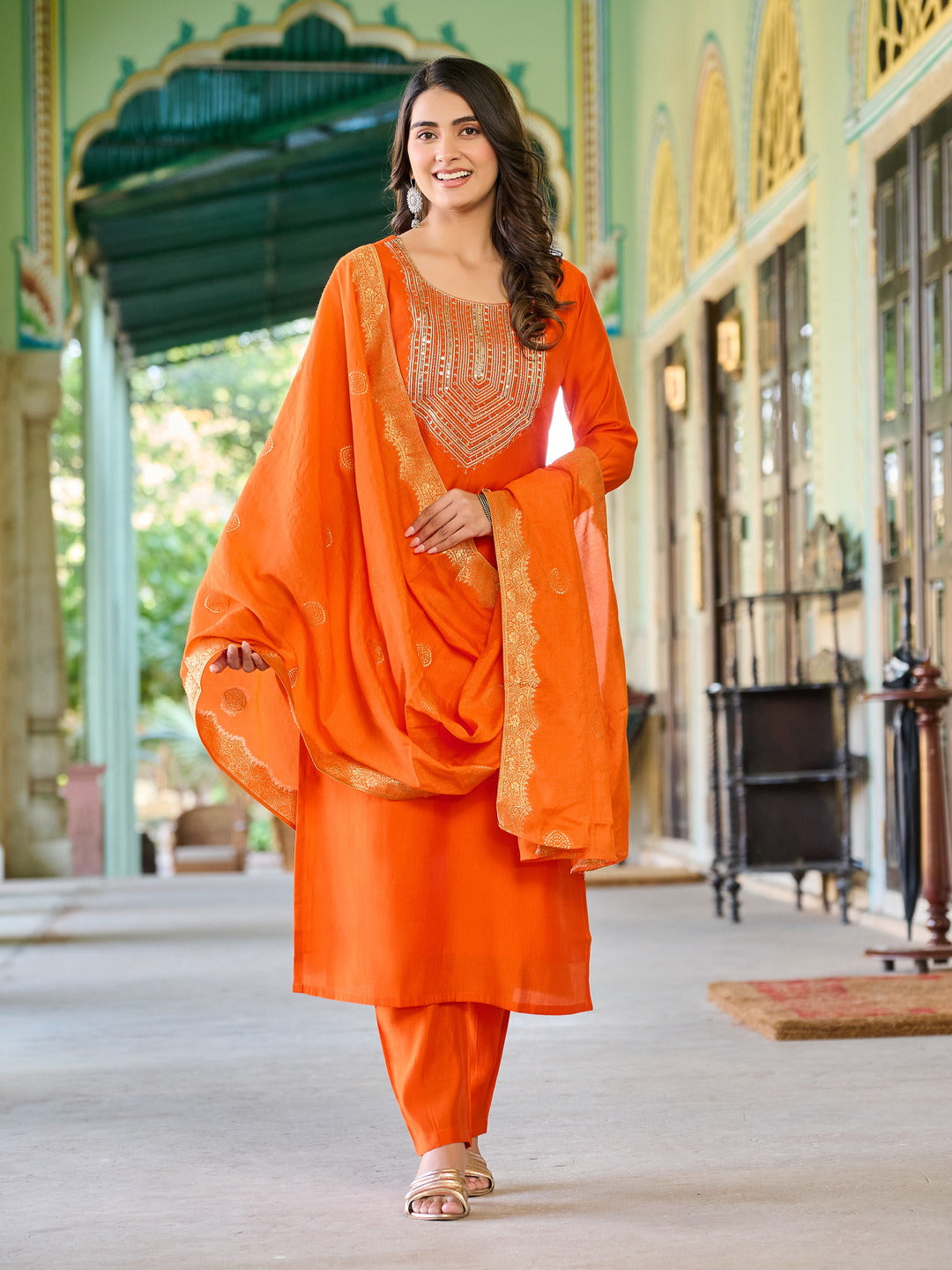 Designer Orange Kurta Set For Laddies