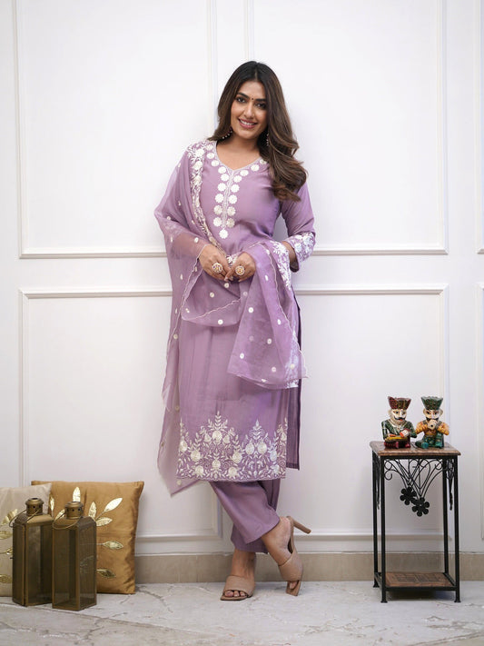 Party Wear Light Purple Kurta Set