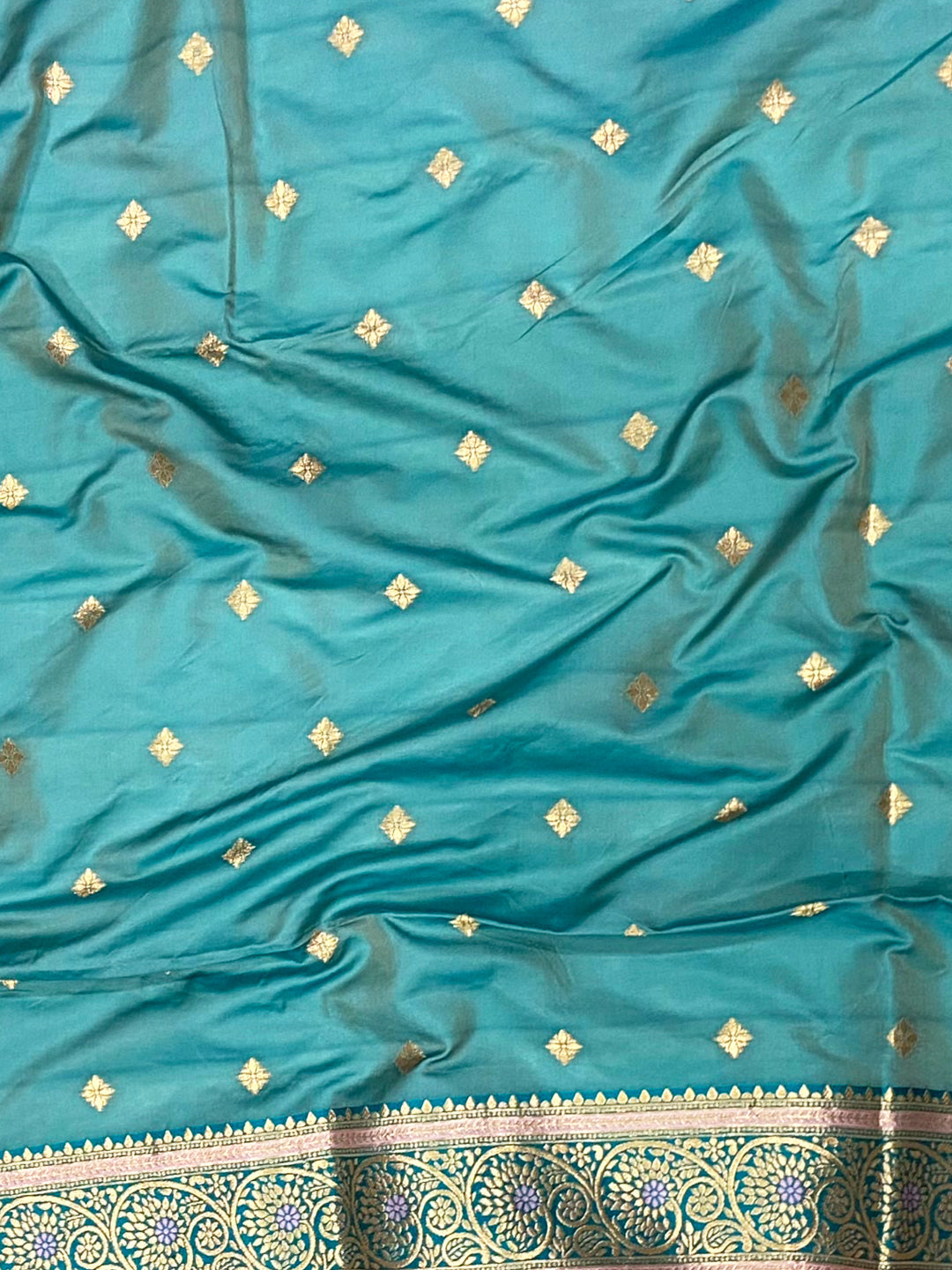 Baby Pink Soft Silk Kanjivaram Saree with Teal Zari Border by My Store
