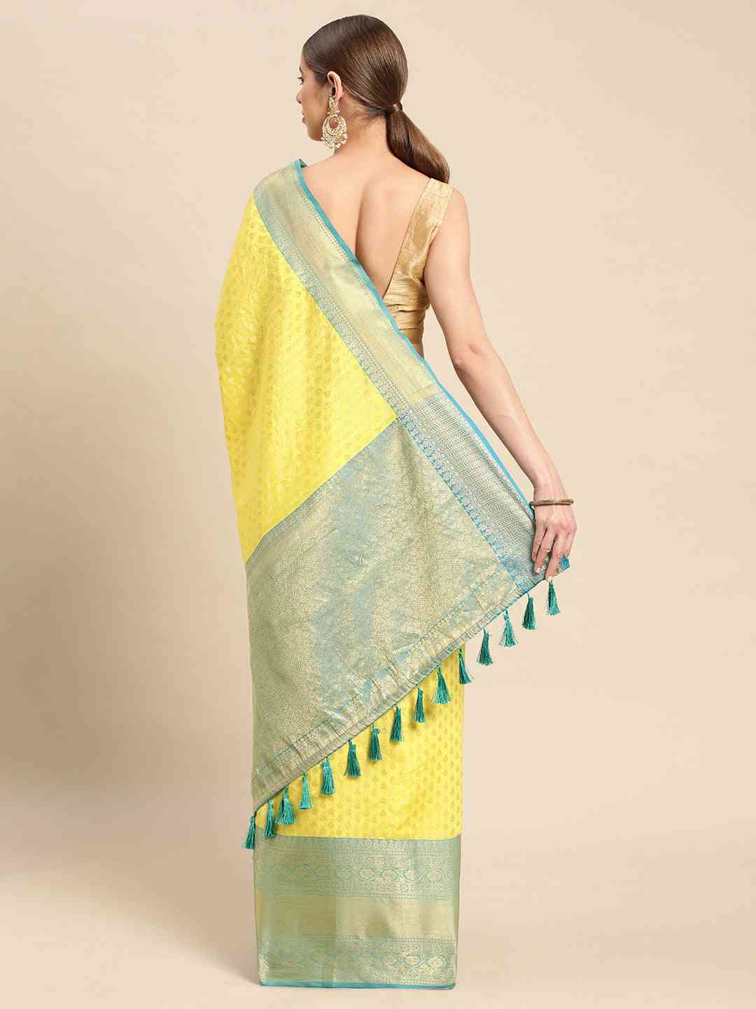 Yellow Banarasi Katan Butti Design Festive Wear Saree