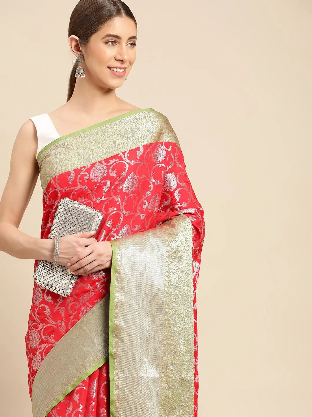 Red Banarasi Silk Design Festive Wear Saree by My Store