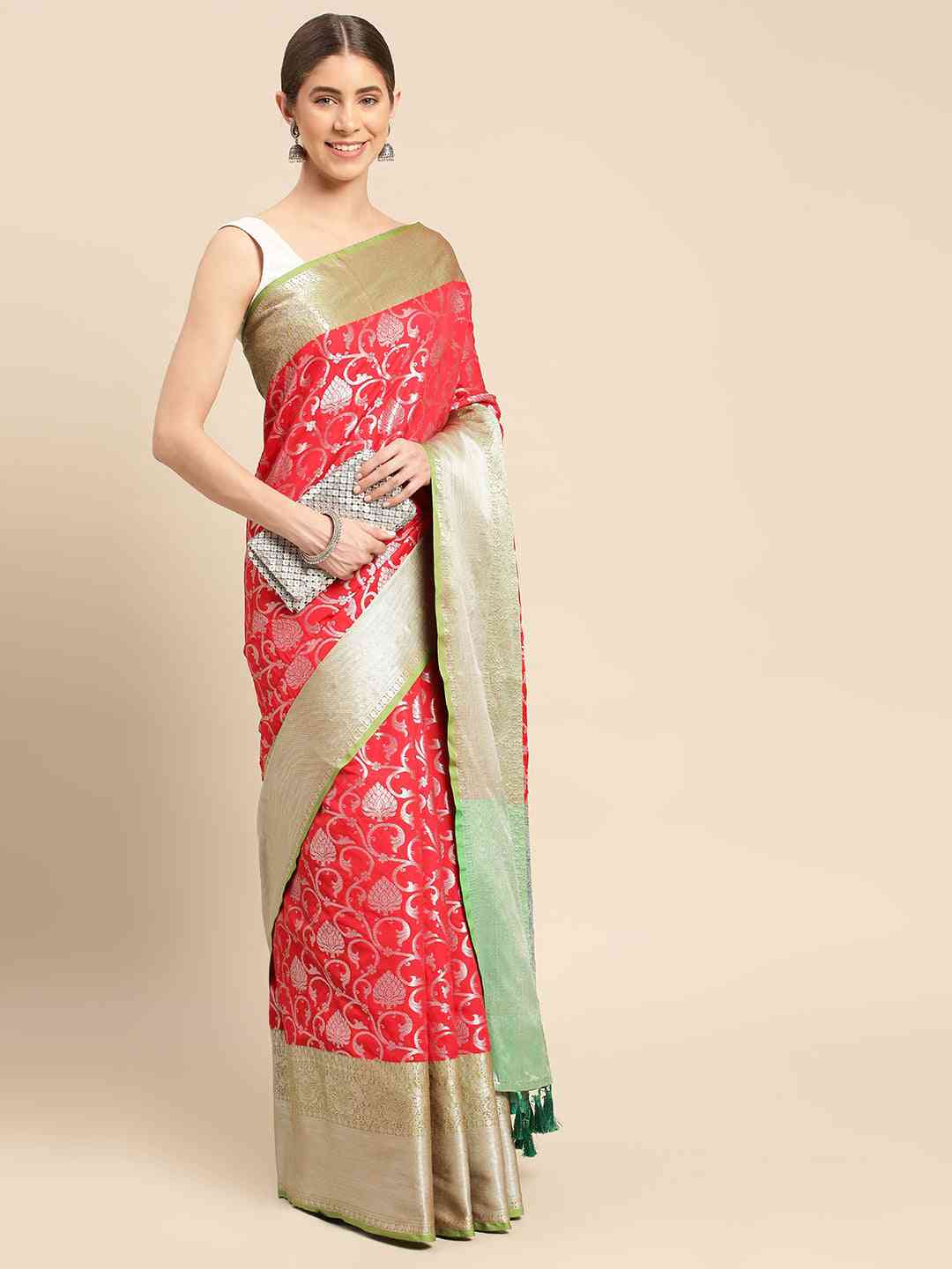 Red Banarasi Silk Design Festive Wear Saree by My Store