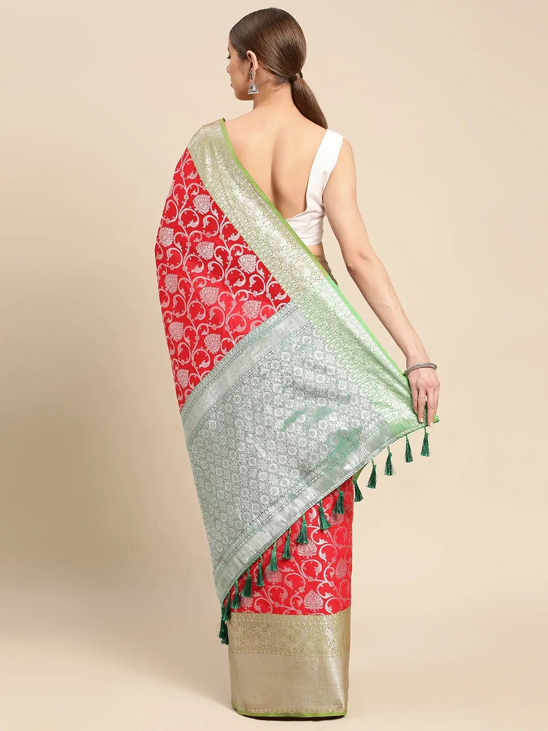 Red Banarasi Silk Design Festive Wear Saree by My Store
