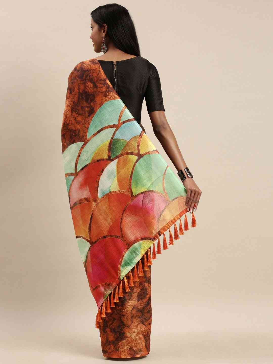 Exclusive Brown Colour Soft Linen Ombre Digital Print Festive Saree by My Store