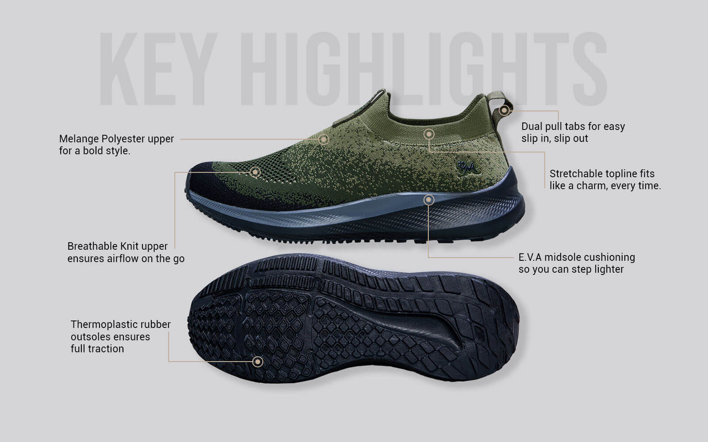 Blend Knit Slip-Ons – Olive-Black | Breathable & Stylish Slip-On Sneakers for Everyday Comfort