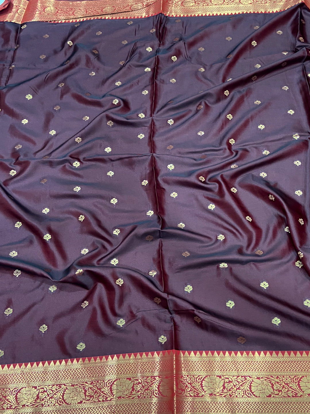 Brown Banarasi Soft Satin Masru Mango Silk Saree