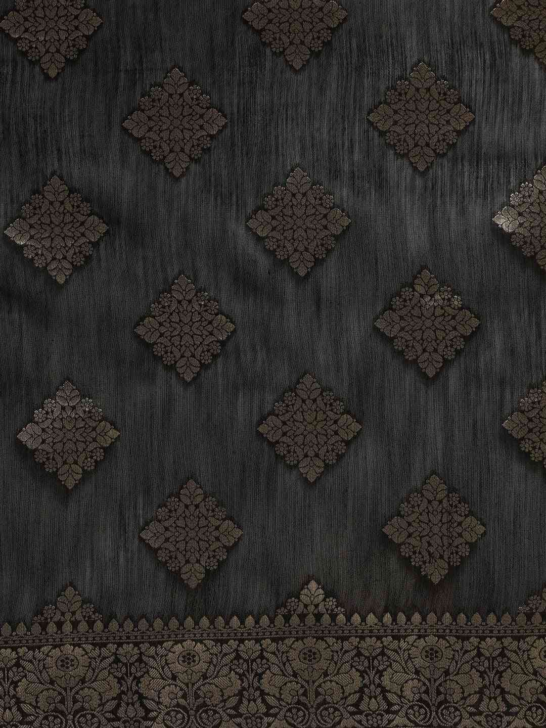 Stylish Black Colour Woven Design Cotton Saree by My Store