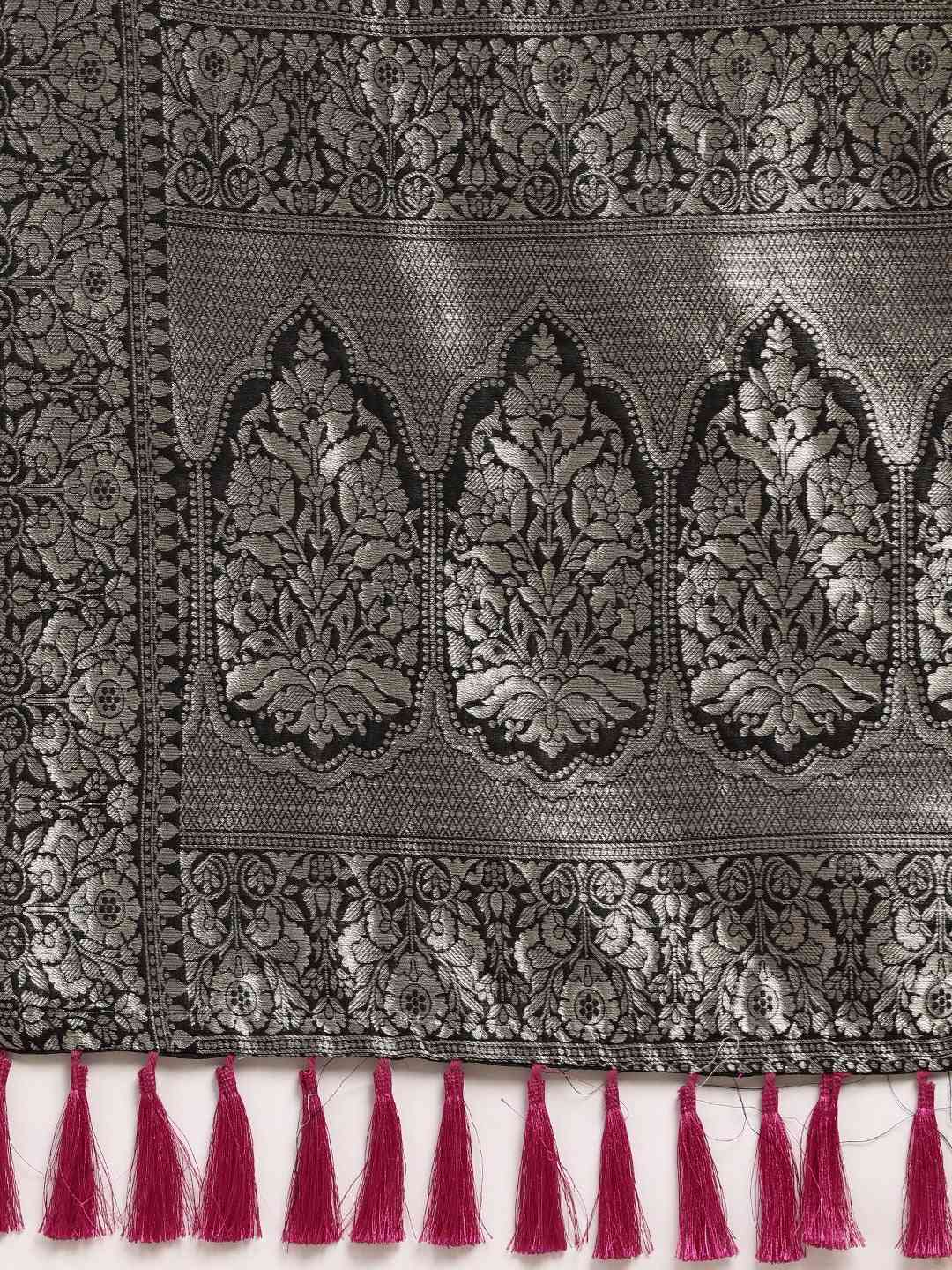 Stylish Black Colour Woven Design Cotton Saree by My Store