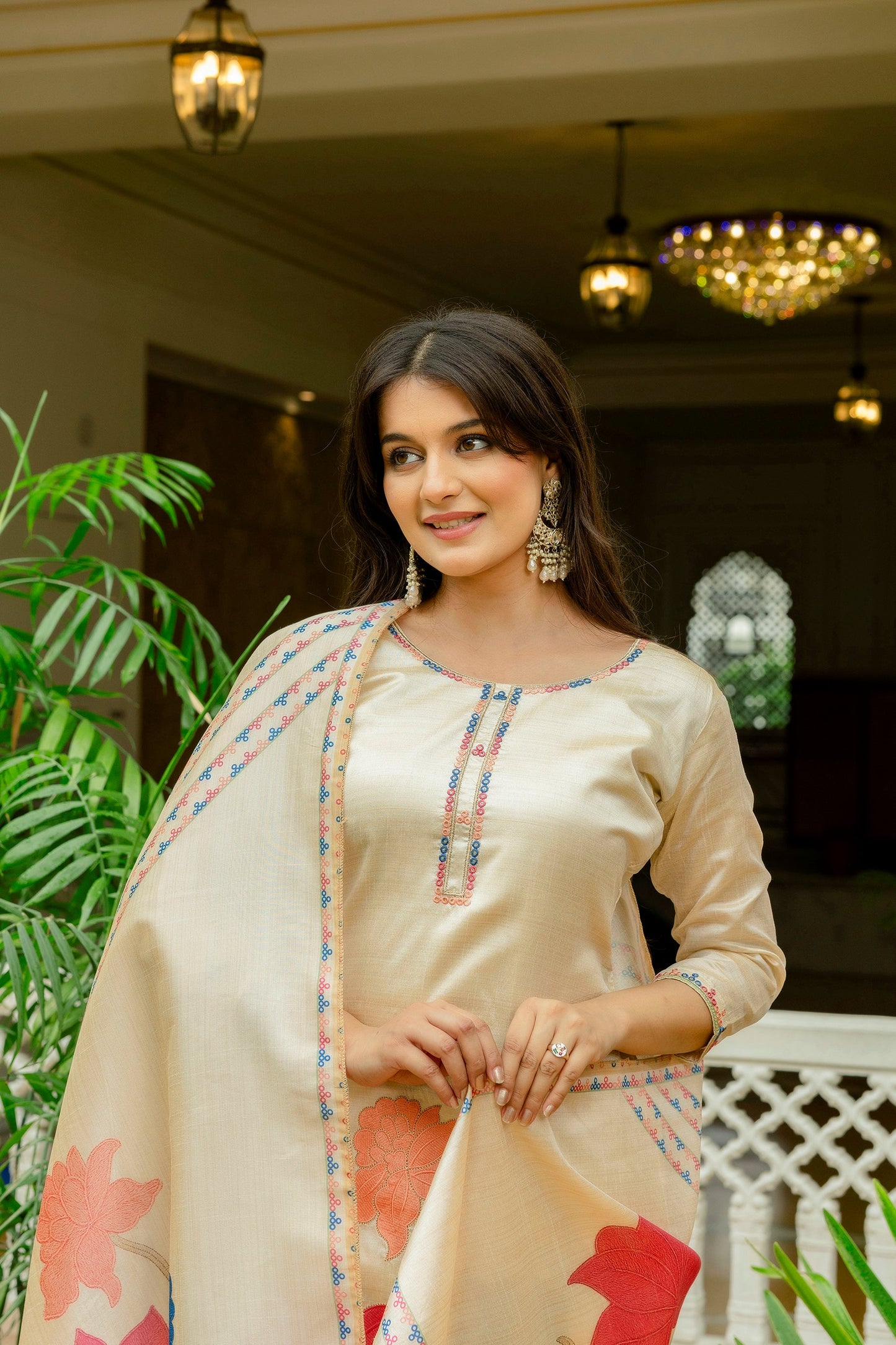 Elegant Cream Kurta with Multi-Color Prints – Ethnic & Casual Wear for Women