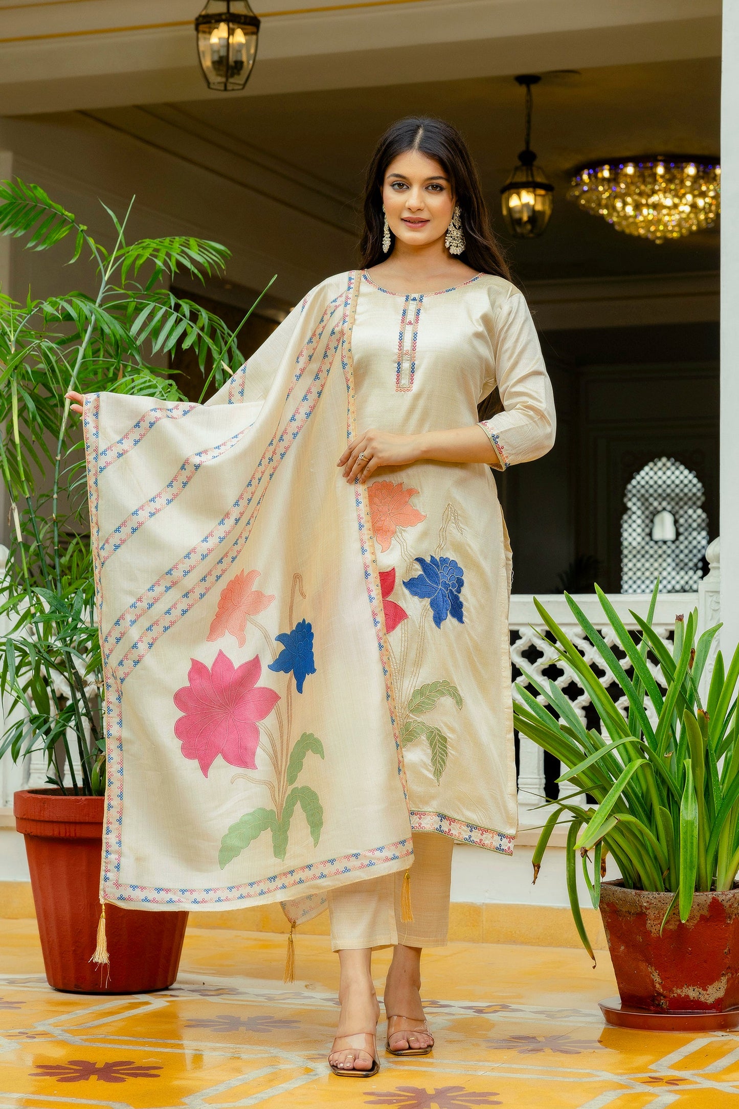 Elegant Cream Kurta with Multi-Color Prints – Ethnic & Casual Wear for Women