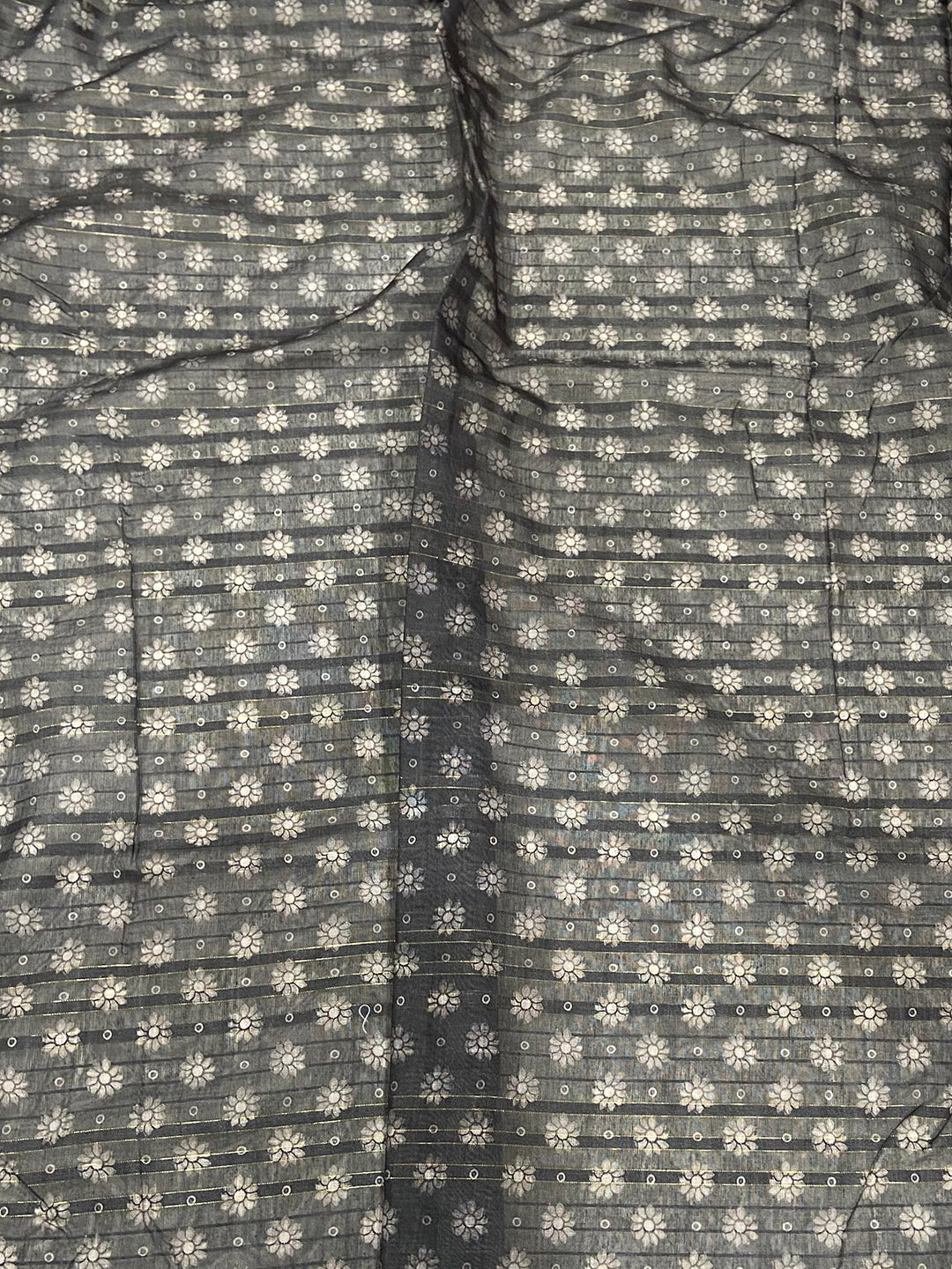 Grey Kalamkari Stripes Chanderi Saree by My Store