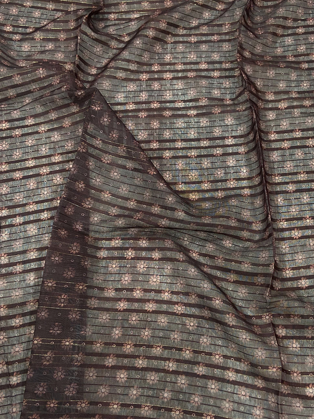 Rust Kalamkari Stripes Chanderi Saree by My Store