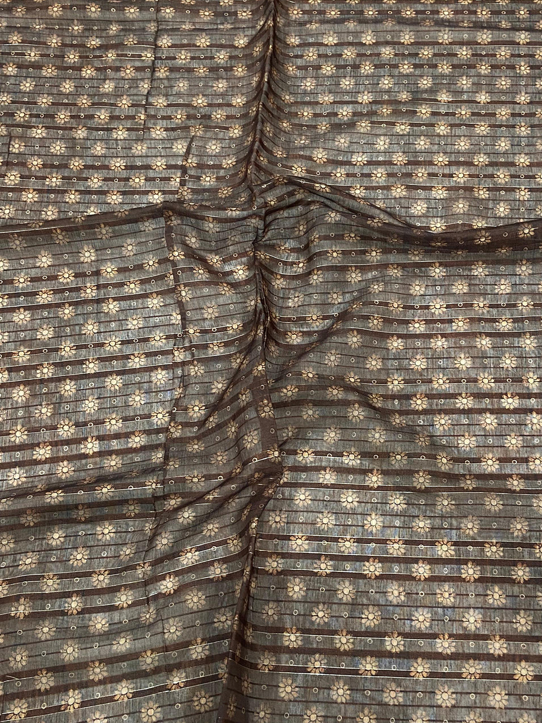 Beige Kalamkari Stripes Chanderi Saree