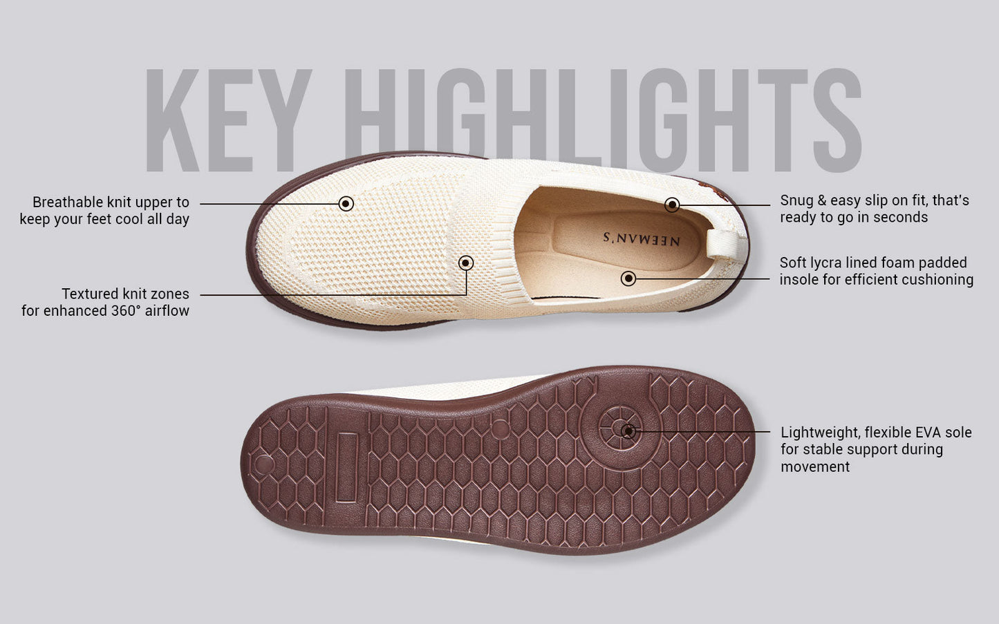 Casual Ease Slip Ons : Ivory Brown by My Store