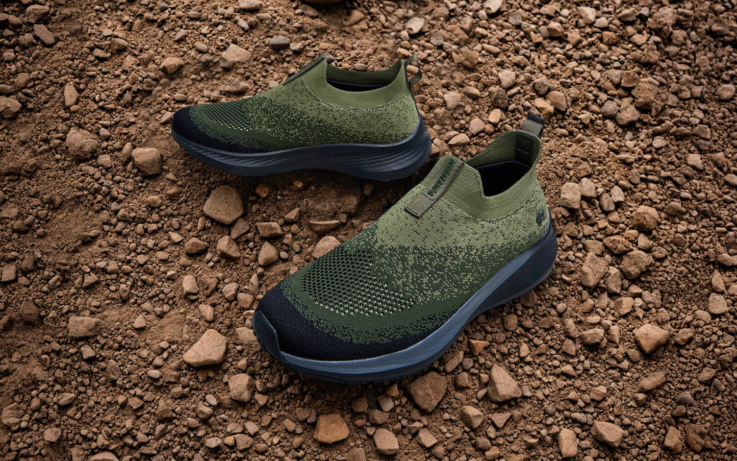 Blend Knit Slip-Ons – Olive-Black | Breathable & Stylish Slip-On Sneakers for Everyday Comfort